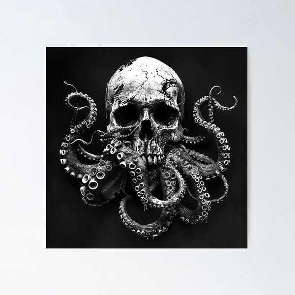 Item preview, Octopus Skull with Tentacles Black and White Gothic Kraken Horror Art Design designed and sold by inkoutninja.