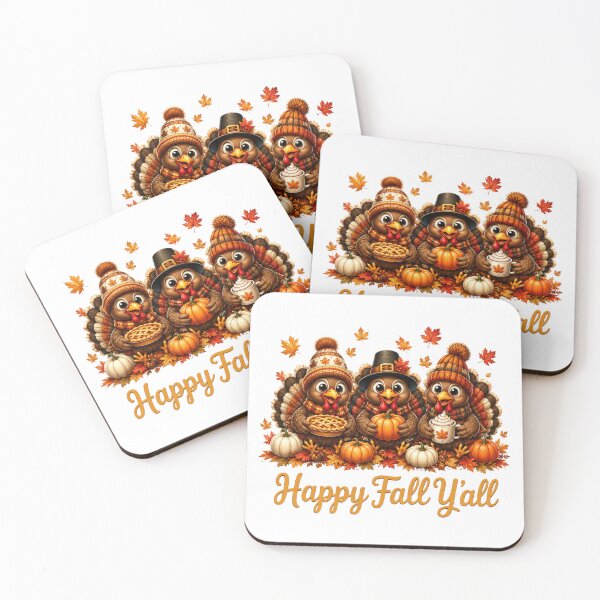 Item preview, Happy Fall Y'all Cute Thanksgiving Turkeys designed and sold by QuiteOrbit.