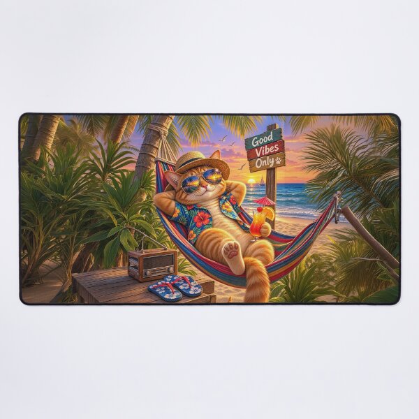 Item preview, Vacation Cat – Good Vibes Tropical Beach Sunset designed and sold by Ray's Photos & Art.