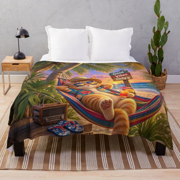 Item preview, Vacation Cat – Good Vibes Tropical Beach Sunset designed and sold by Ray's Photos & Art.