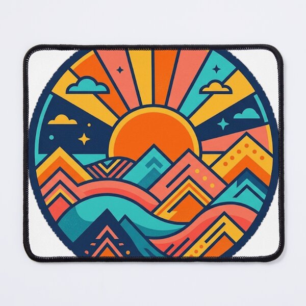Item preview, Sunrise Mountains Circle Sticker | Geometric Sunset Landscape Sticker | Retro Nature Vinyl Decal designed and sold by RoyArt0.