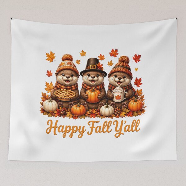 Item preview, Cute Thanksgiving Otters with Pumpkins and Pie designed and sold by QuiteOrbit.