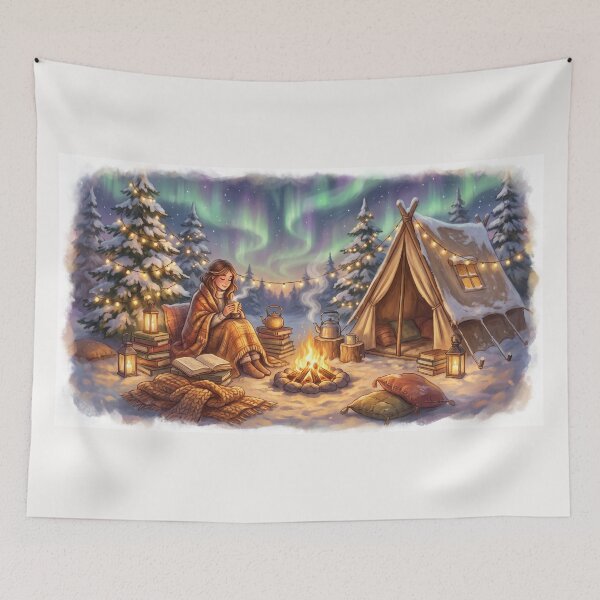 Item preview, Reading Beneath the Aurora | Cozy Winter Fantasy Book Art designed and sold by SebastianSpace.