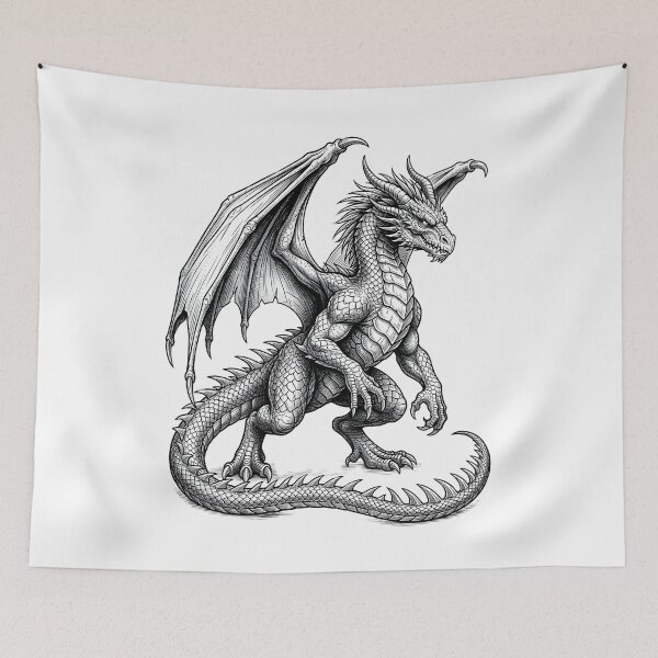 Item preview, Ancient Dragon Engraving – Medieval Winged Dragon Fantasy designed and sold by DragonSerpent Ink.