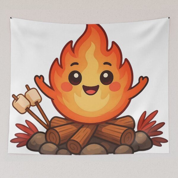 Item preview, Cute Kawaii Happy Campfire Toasting Marshmallows Sticker designed and sold by ChibiPCStudio.