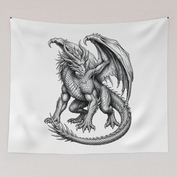 Item preview, Horned Ancient Dragon – Detailed Medieval Fantasy Dragon Illustration designed and sold by DragonSerpent Ink.