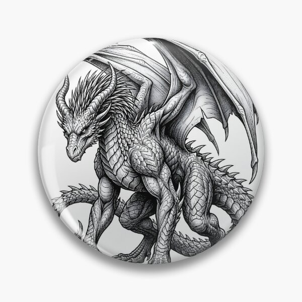 Artikelvorschau, Gepanzerter gehörnter Drache – Mittelalterlicher Fantasy-Drache in Schwarz-Weiß entworfen und verkauft von DragonSerpent Ink.