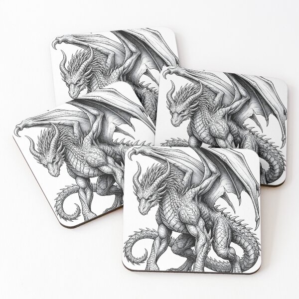 Item preview, Armored Horned Dragon – Medieval Blackwork Fantasy Dragon designed and sold by DragonSerpent Ink.