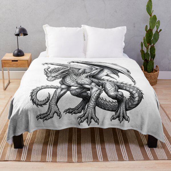 Item preview, Armored Horned Dragon – Medieval Blackwork Fantasy Dragon designed and sold by DragonSerpent Ink.