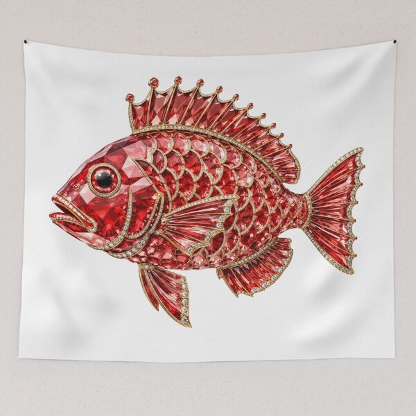 Item preview, Red Snapper Whimsical Jeweled Crystal Crown Luxury Bejeweled Sea Art designed and sold by Yellowriversss.