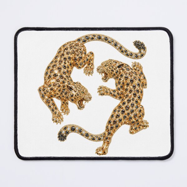 Item preview, Dual Leopards Whimsical Jeweled Crystal Panther Duo Luxury Gold and Black Diamond Big Cat Art designed and sold by Yellowriversss.