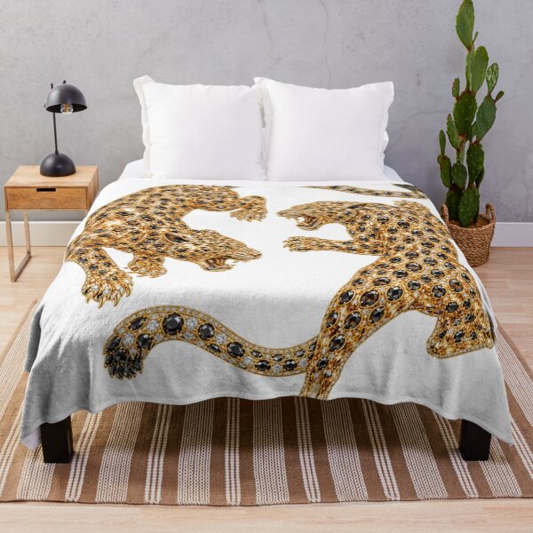 Item preview, Dual Leopards Whimsical Jeweled Crystal Panther Duo Luxury Gold and Black Diamond Big Cat Art designed and sold by Yellowriversss.