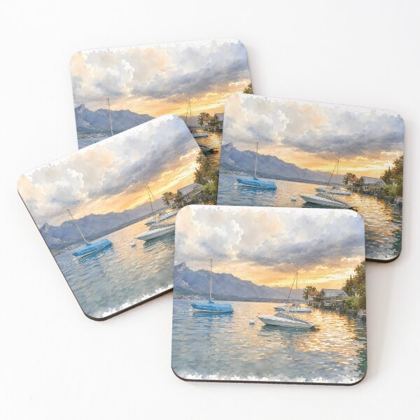 Item preview, Lake Thun Sunset Digital Watercolor Art designed and sold by SlavaArt.