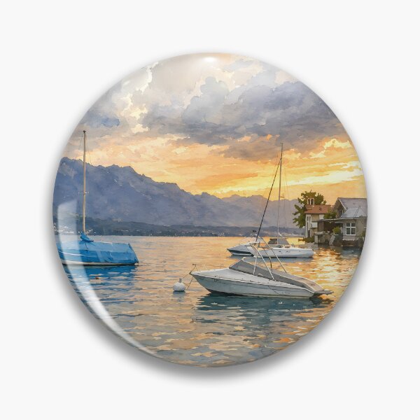 Item preview, Lake Thun Sunset Digital Watercolor Art designed and sold by SlavaArt.