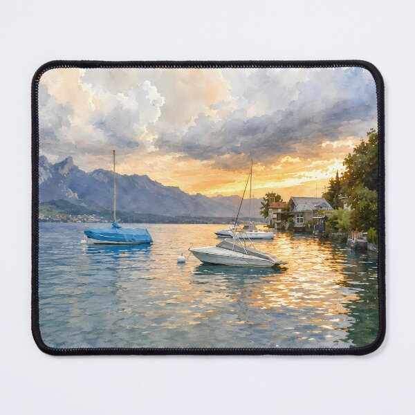 Item preview, Lake Thun Sunset Digital Watercolor Art designed and sold by SlavaArt.
