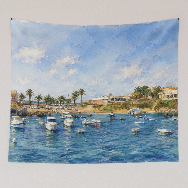Item preview, Tabarca Island in Watercolor - Port and Mediterranean Sea designed and sold by Miradas del Mundo.