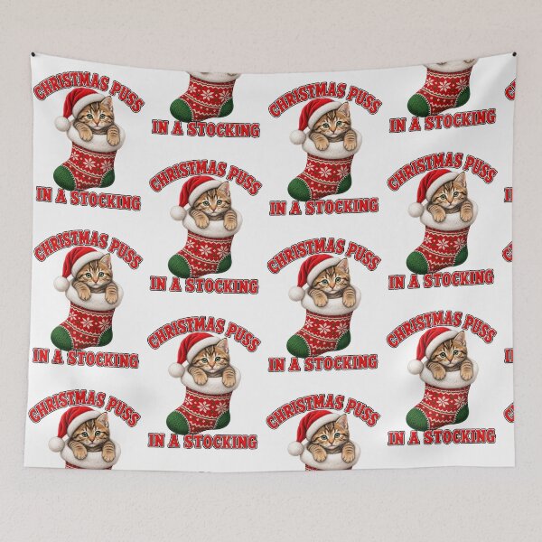 Item preview, Christmas Puss in a Stocking – Cute Holiday Kitten designed and sold by LnsCreations.