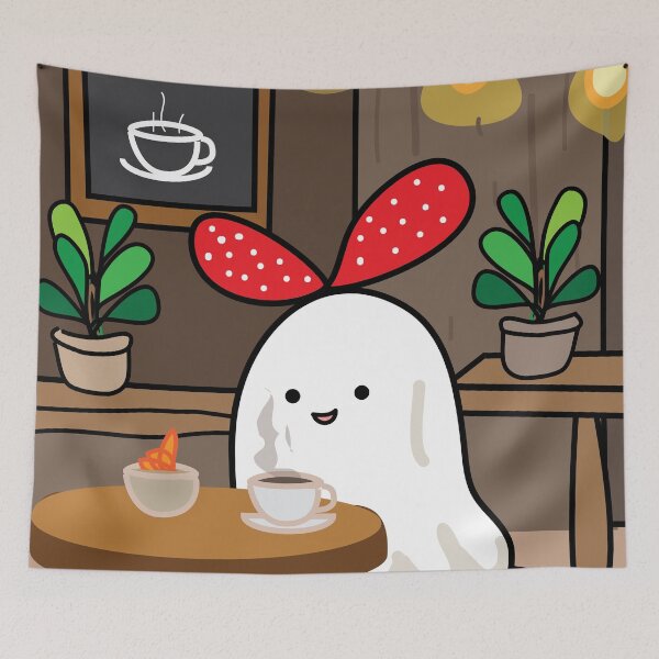 Item preview, Little ghost in a coffee shop designed and sold by fluffyfamcraft.