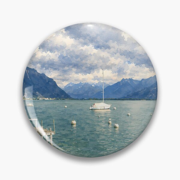 Item preview, Montreux Switzerland Digital Watercolor Art designed and sold by SlavaArt.