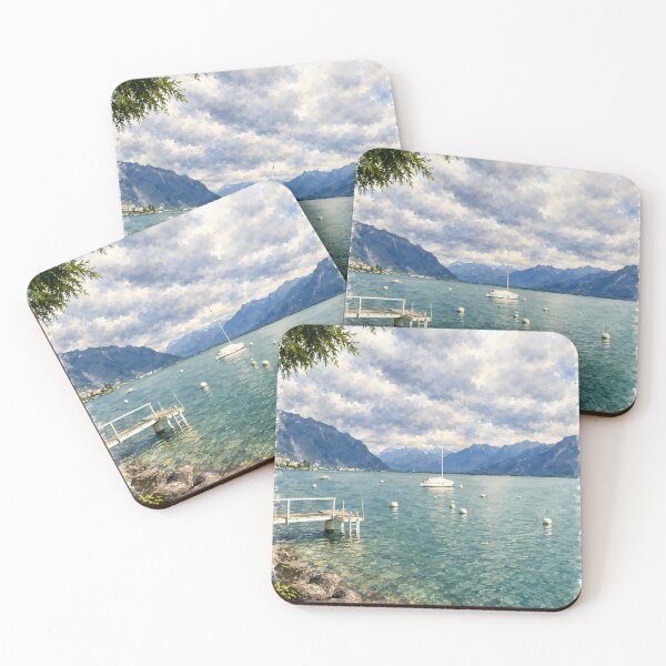 Item preview, Montreux Switzerland Digital Watercolor Art designed and sold by SlavaArt.