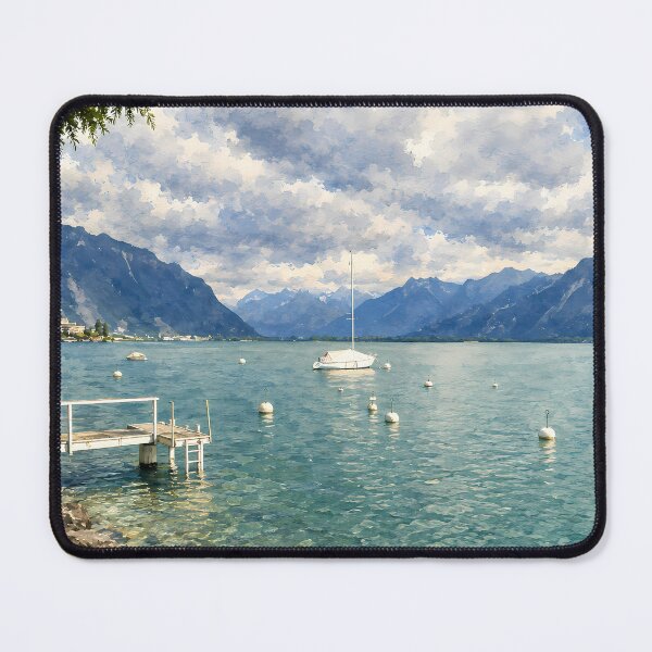 Item preview, Montreux Switzerland Digital Watercolor Art designed and sold by SlavaArt.