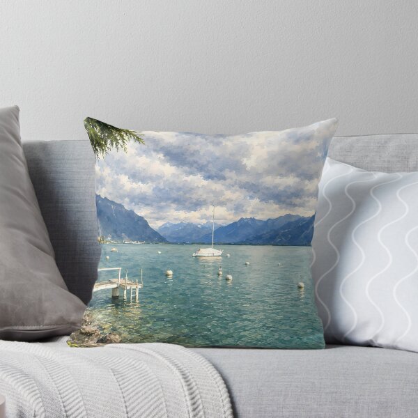 Item preview, Montreux Switzerland Digital Watercolor Art designed and sold by SlavaArt.