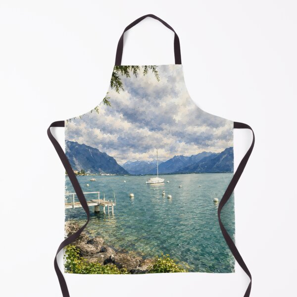 Item preview, Montreux Switzerland Digital Watercolor Art designed and sold by SlavaArt.