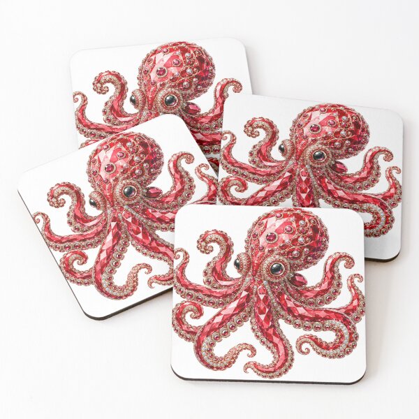 Item preview, Whimsical Jeweled Octopus Crystal Ruby Kraken Art Luxury Maximalist Sea Creature designed and sold by Yellowriversss.