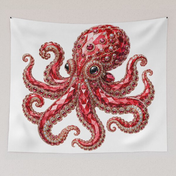 Item preview, Whimsical Jeweled Octopus Crystal Ruby Kraken Art Luxury Maximalist Sea Creature designed and sold by Yellowriversss.