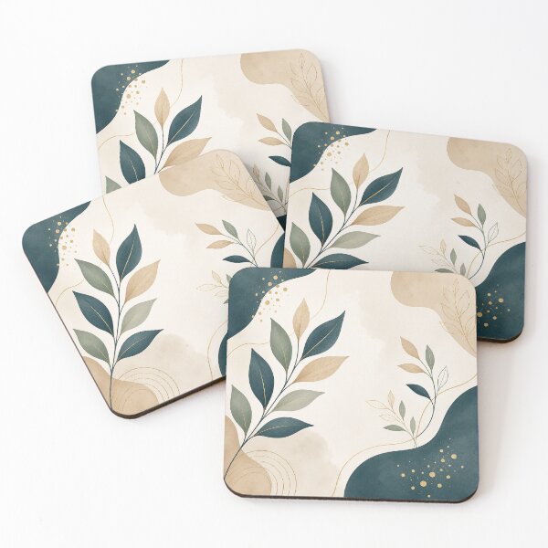 Item preview, Botanical Elegance – Teal, Sage & Gold Abstract Leaf Pattern designed and sold by Punch-E415.
