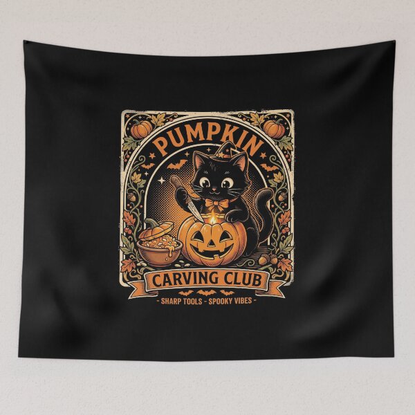Item preview, Vintage Black Cat Pumpkin Carving Club Funny Spooky Halloween designed and sold by AdyKurniawan.