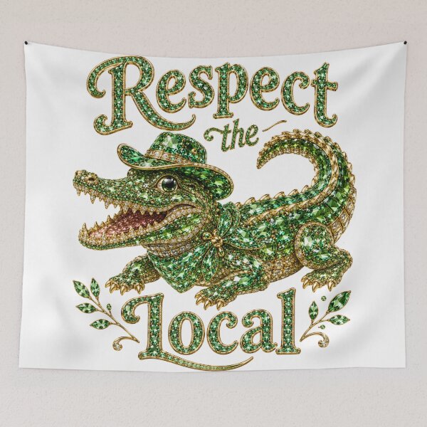 Item preview, Respect The Local Whimsical Jeweled Alligator Cowboy Green Crystal Gator Art designed and sold by Yellowriversss.