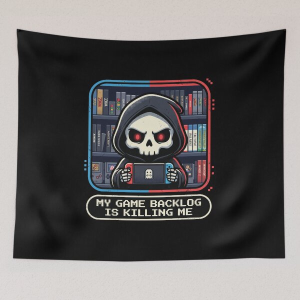 Item preview, Funny Gamer Meme My Game Backlog Is Killing Me Grim Reaper designed and sold by AdyKurniawan.