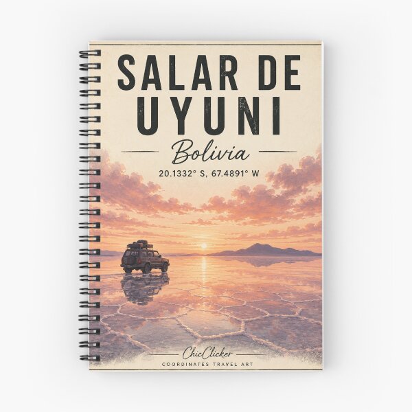Item preview, Salar de Uyuni Vintage Travel Poster – Bolivia Sunset Salt Flats designed and sold by ChicClicker.