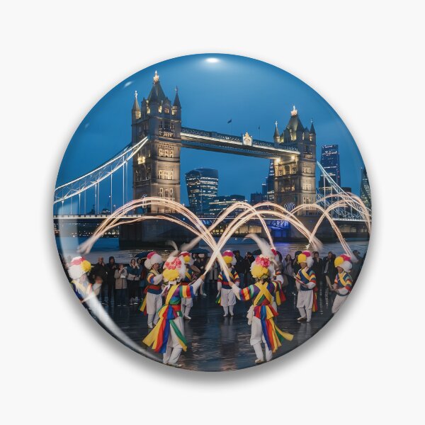 Item preview, Korean Traditional Pungmul Nori & Sangmo Fireworks at London Tower Bridge Night Art Print, Cultural Fusion Design designed and sold by SOOstudio73.