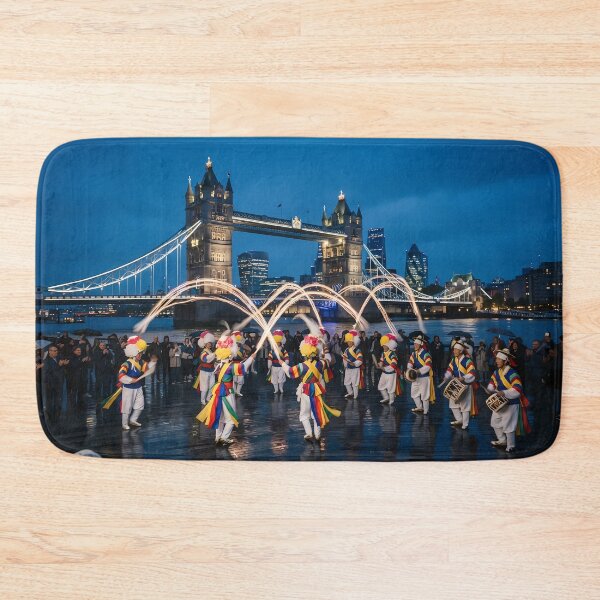 Item preview, Korean Traditional Pungmul Nori & Sangmo Fireworks at London Tower Bridge Night Art Print, Cultural Fusion Design designed and sold by SOOstudio73.