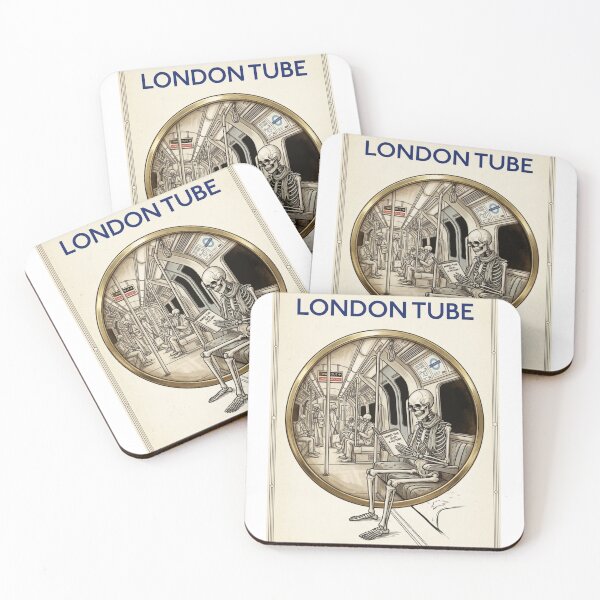 Item preview, London tube, London commuting, underground poster sketch,  skeletons on underground  designed and sold by Coolparrotgirl.