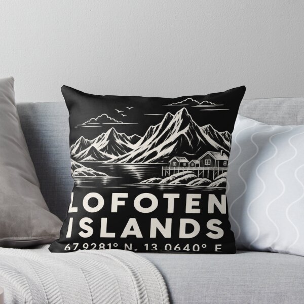 Item preview, Lofoten Islands Coordinates – Norway Mountain & Fjord Line Art designed and sold by ChicClicker.