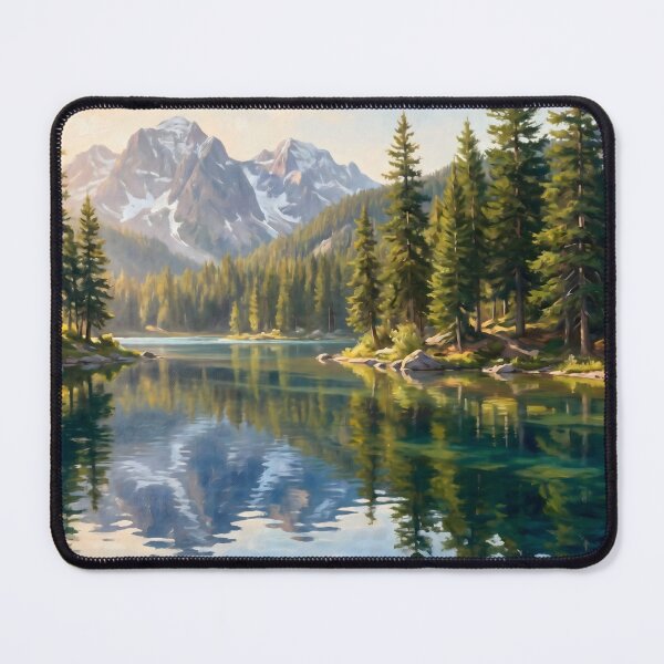 Item preview, Mountain Lake Pine Forest Reflection Painting designed and sold by ArtAmbience.