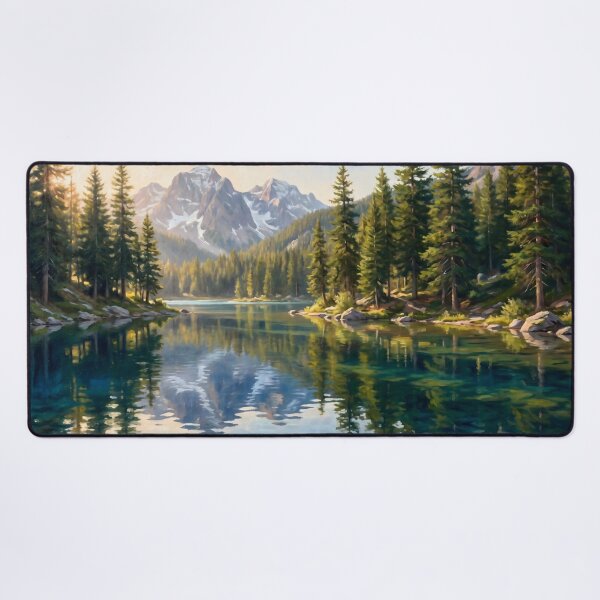 Item preview, Mountain Lake Pine Forest Reflection Painting designed and sold by ArtAmbience.