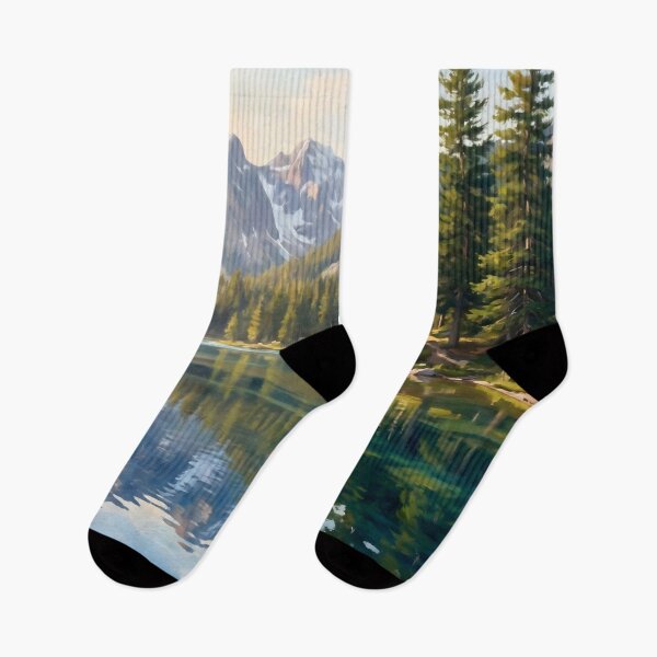 Item preview, Mountain Lake Pine Forest Reflection Painting designed and sold by ArtAmbience.