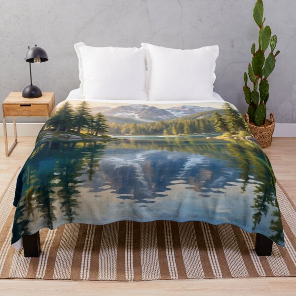 Item preview, Mountain Lake Pine Forest Reflection Painting designed and sold by ArtAmbience.