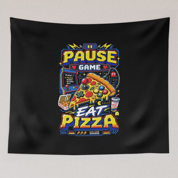 Item preview, Pause Game Eat Pizza Retro 80s Gamer Foodie Typography designed and sold by RAS-77.