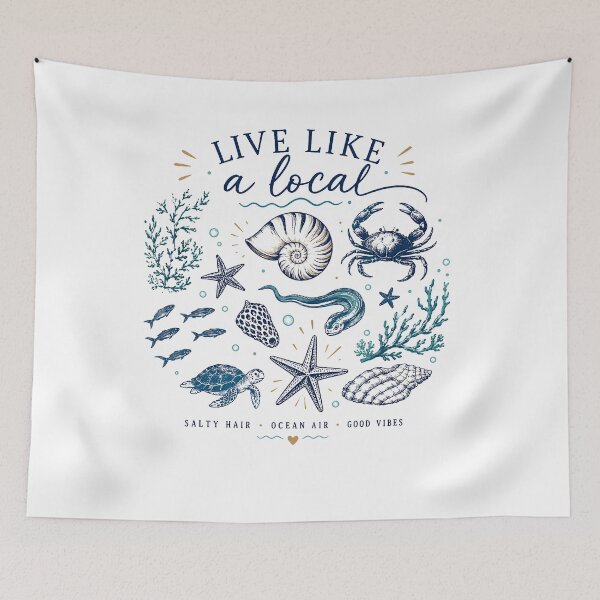 Item preview, Live Like a Local Beach Coastal Ocean Seashell Crab Turtle designed and sold by Souck12.