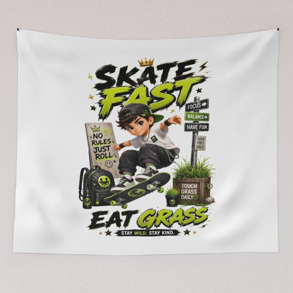 Item preview, Skate Fast Eat Grass Skater Kid School Ready designed and sold by KLERIKSTORE.