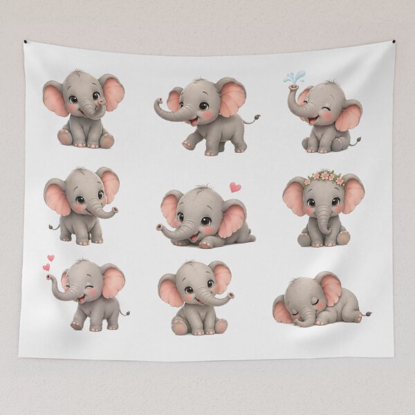 Item preview, Cute Baby Elephant Safari Floral Pink Hearts Aesthetic Sticker Sheet designed and sold by Rehnair.