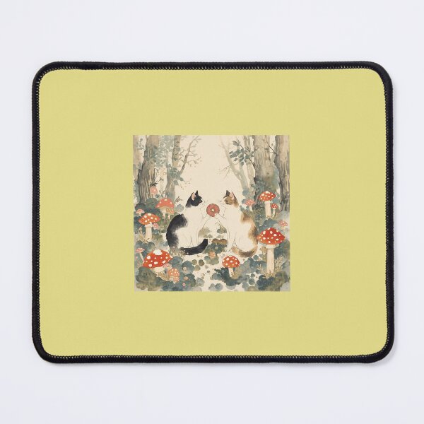 Item preview, Two Cats Sharing a Donut — Nihonga Mushroom Forest Art designed and sold by derideriworks.