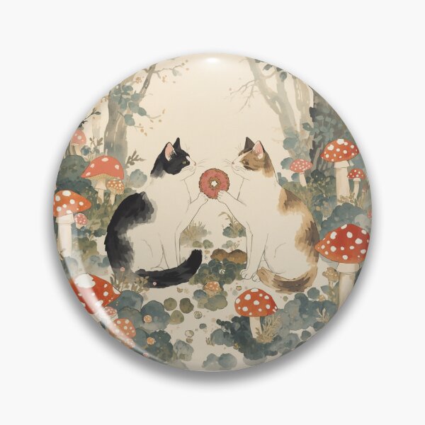 Artikelvorschau, Zwei Katzen teilen sich einen Donut — Nihonga Mushroom Forest Art entworfen und verkauft von derideriworks.