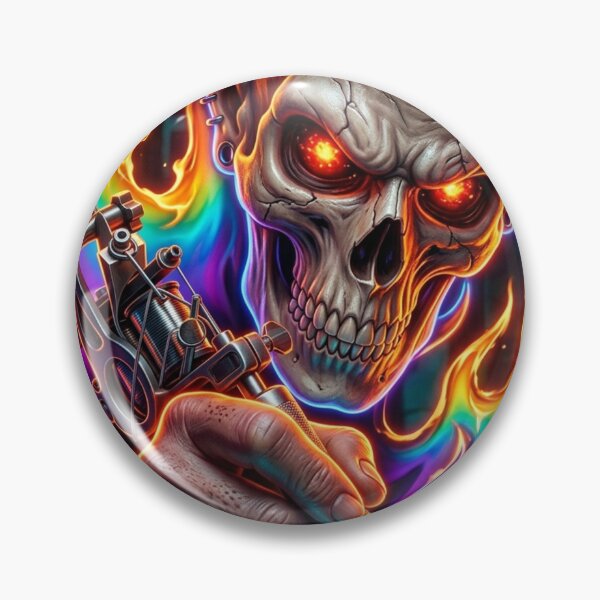 Item preview, Fiery Skull Holding Tattoo Machine designed and sold by kiwiartyfarty.