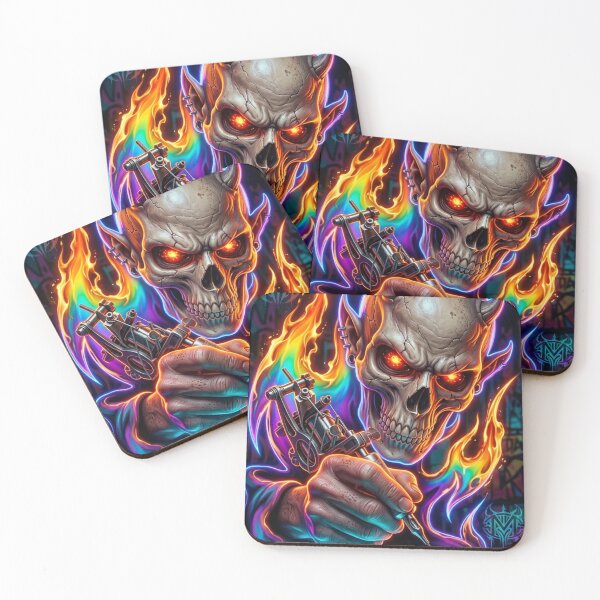Item preview, Fiery Skull Holding Tattoo Machine designed and sold by kiwiartyfarty.